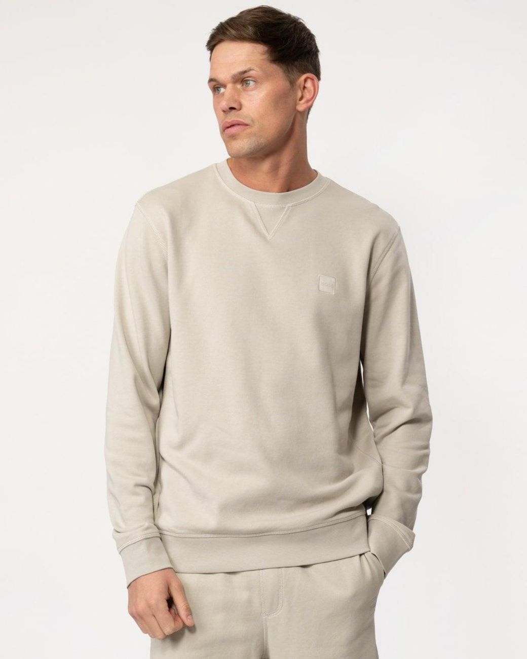 Boss Natural Boss Westart Crew Neck Sweatshirt With Logo Patch Colour: Light 271, Size: L for men