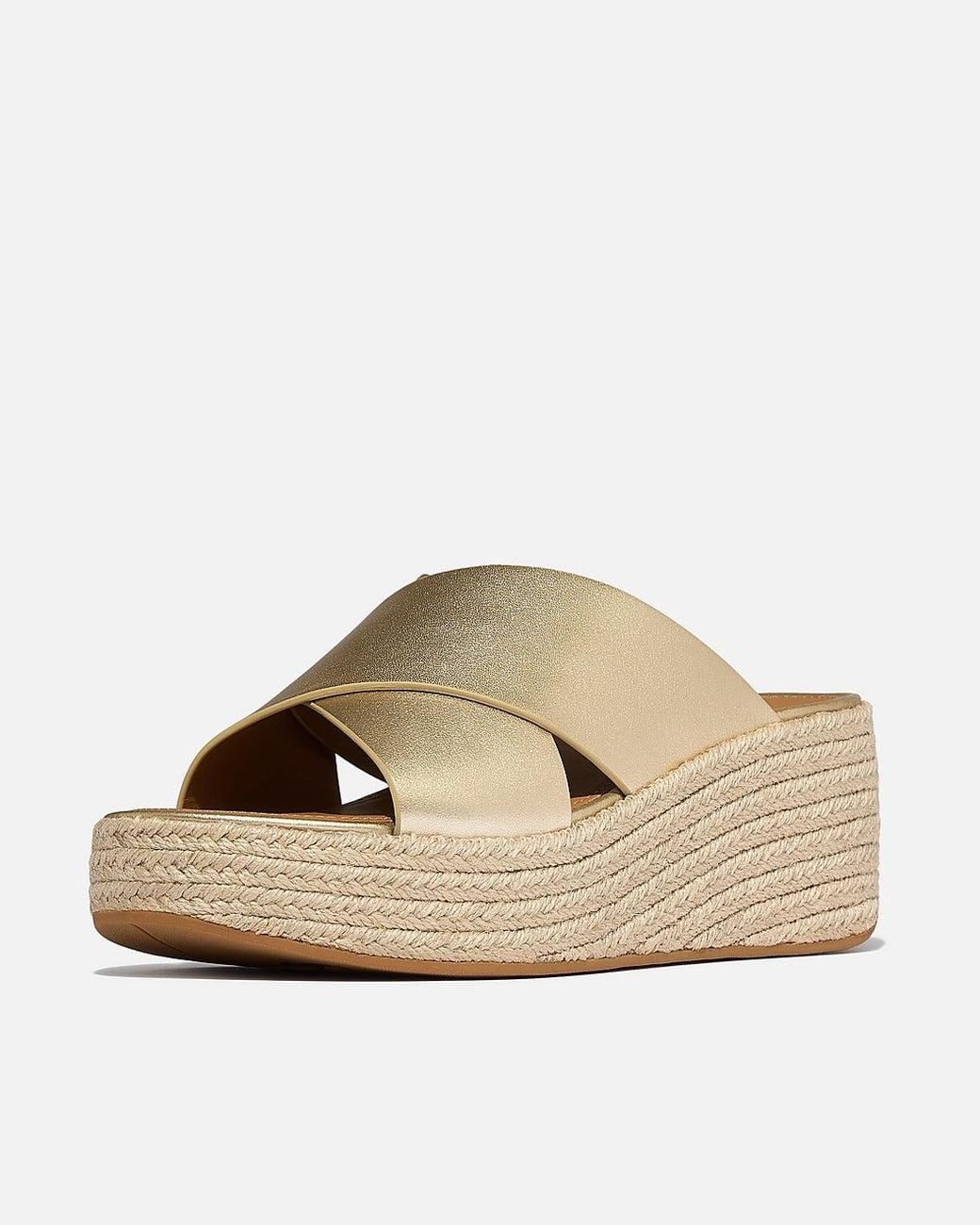 Fitflop Natural Platfforms Espadrille Leather Wedge Cross Slides