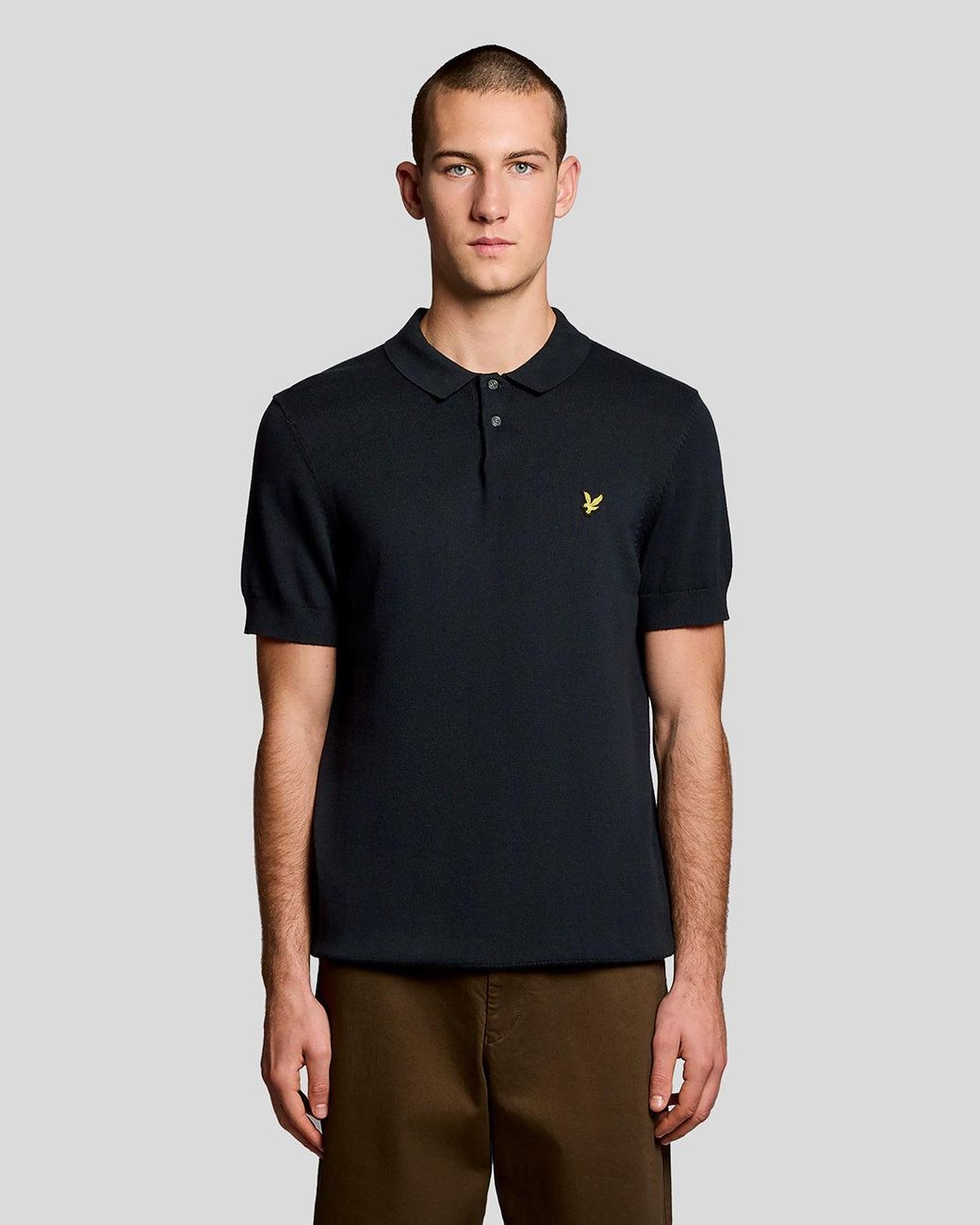 Lyle & Scott Black Cotton Knitted Polo Shirt for men