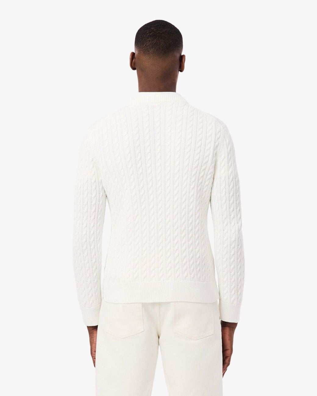 Lacoste White Cable Knit Cotton Jumper for men