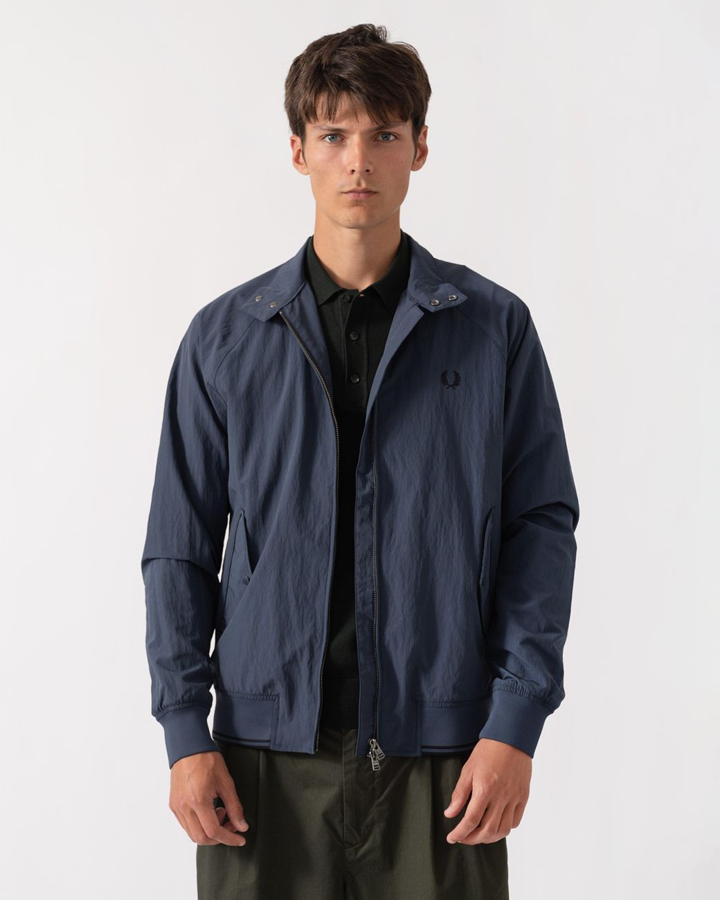 Fred Perry Blue Crinkle Nylon Harrington Jacket for men