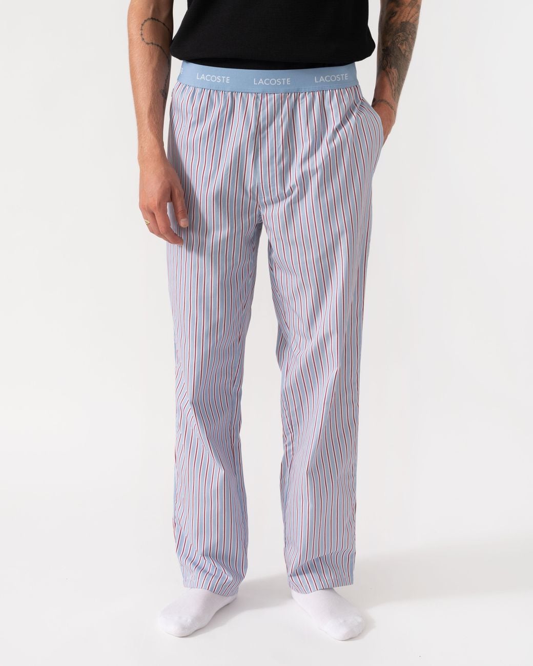 Lacoste Gray Striped Poplin Loungeware Pyjama Pants for men