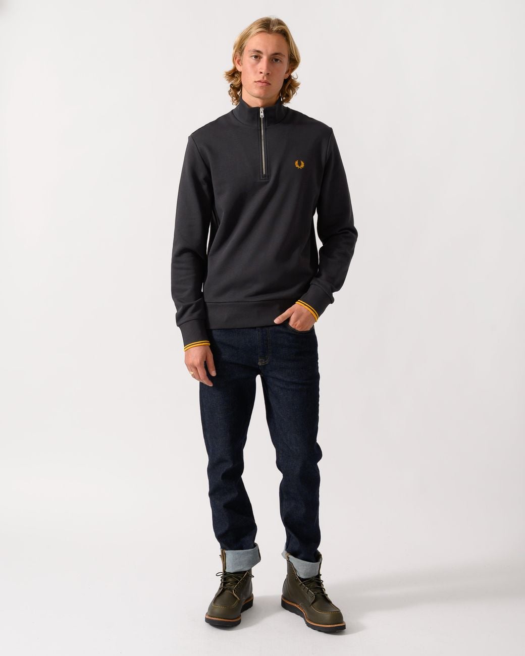 Fred Perry Blue Half Zip Sweatshirt for men