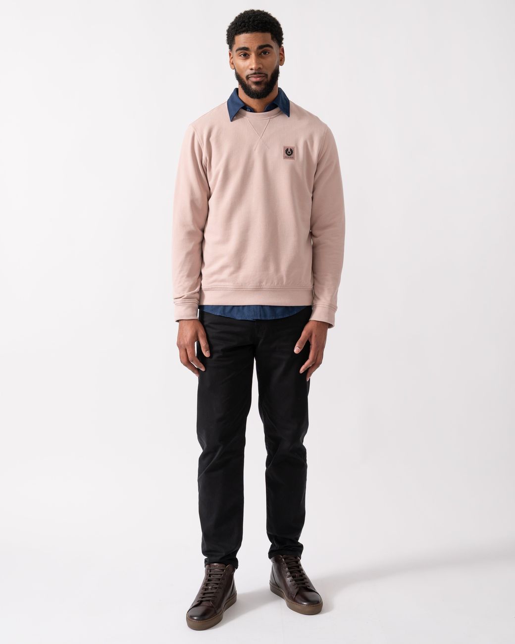 Belstaff Pink Crew Neck Sweatshirt With Logo Patch for men