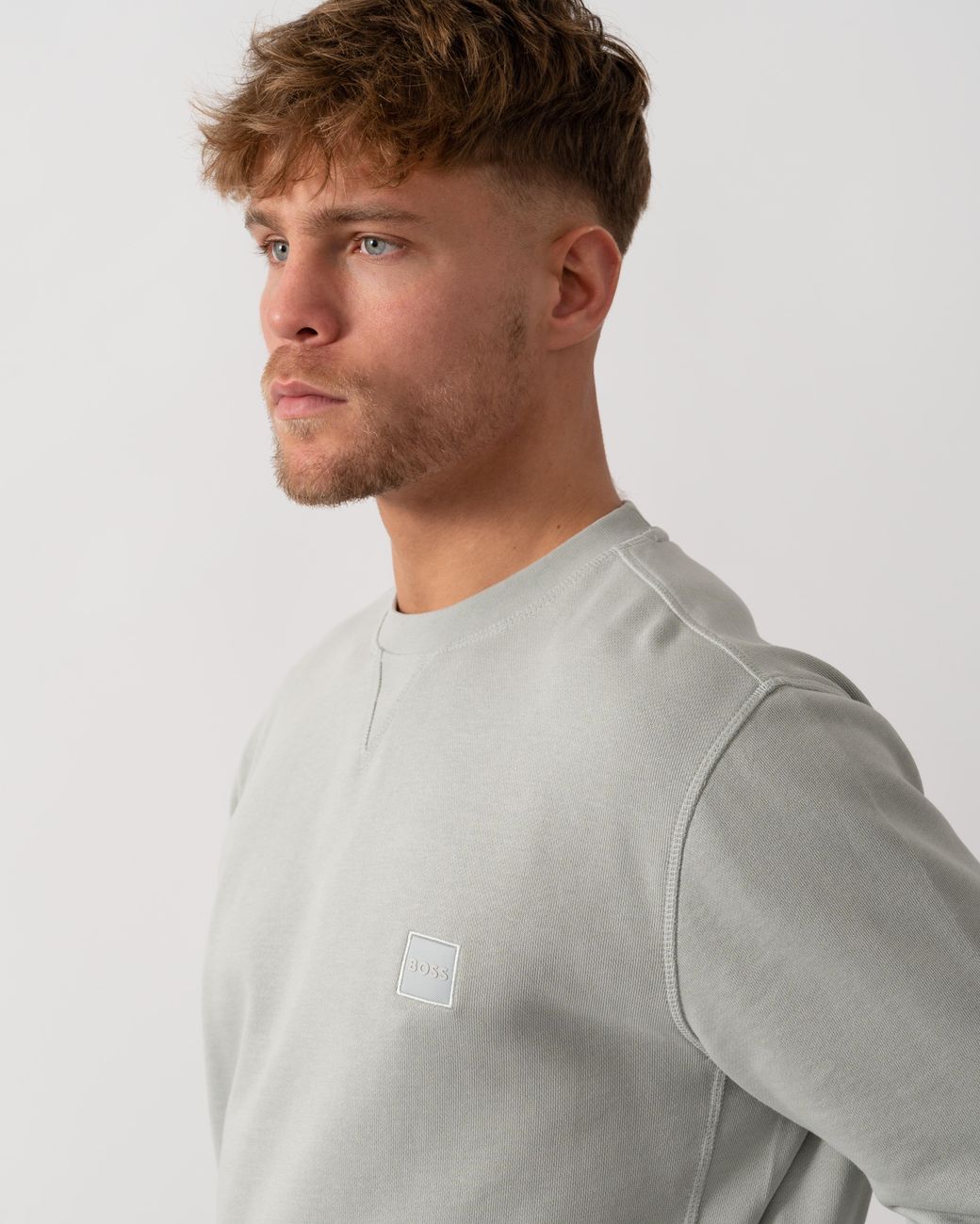 Boss Gray Westart Crew Neck Sweatshirt With Logo Patch for men