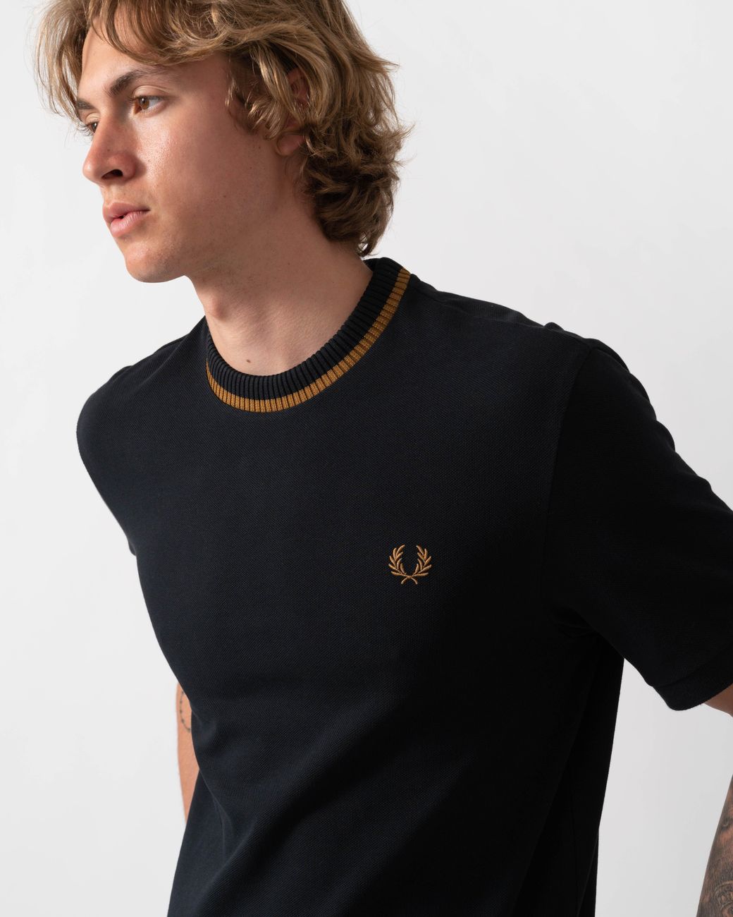 Fred Perry Black Crew Neck Pique T-Shirt for men