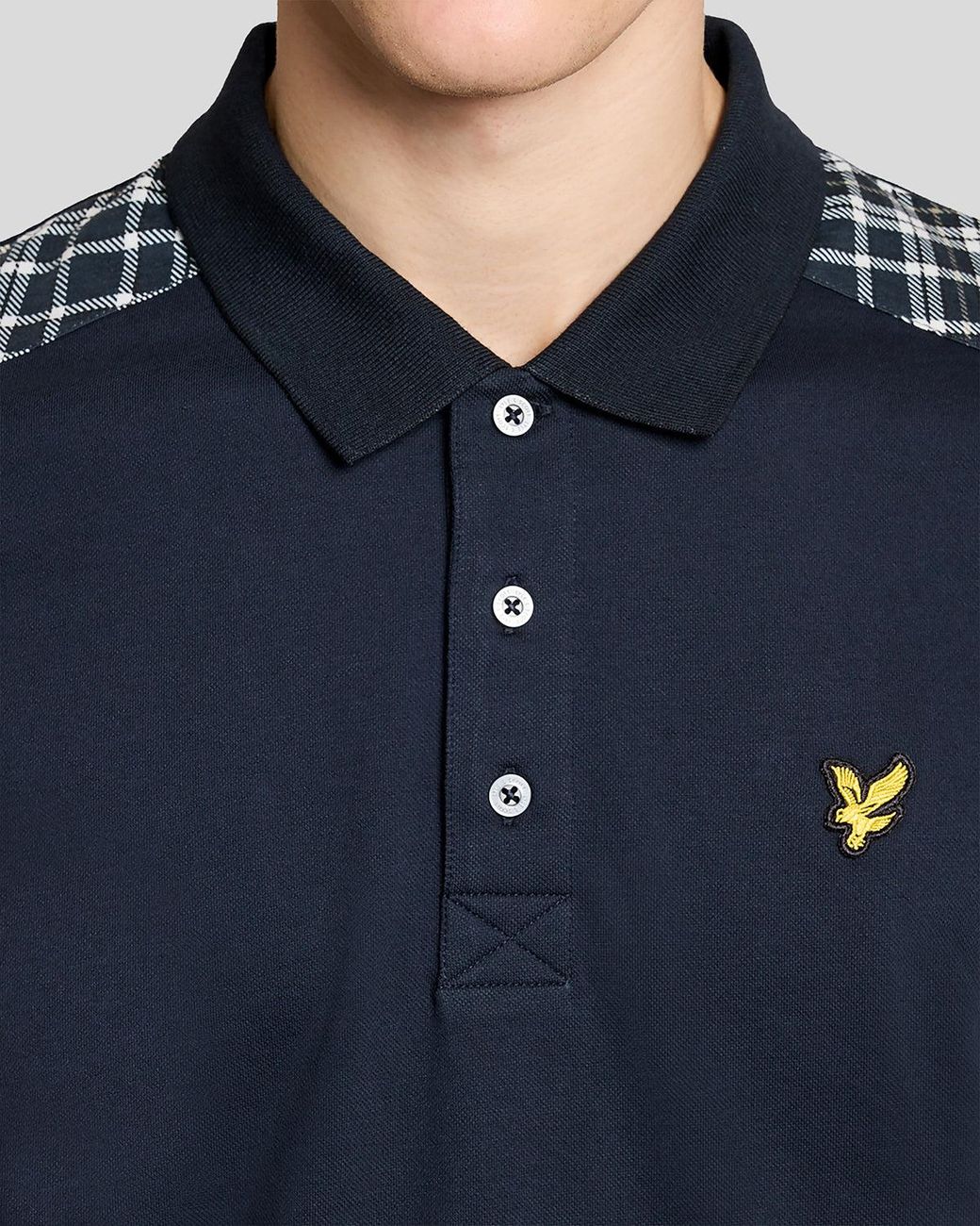 Lyle & Scott Blue Check Panelled Polo Shirt for men