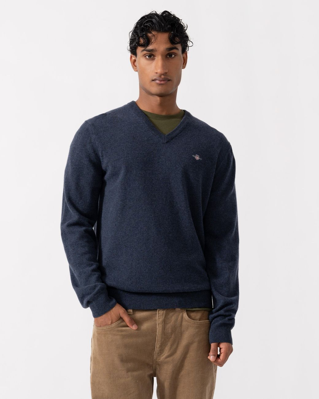 Gant Blue Superfine Lambswool V-Neck Sweater for men