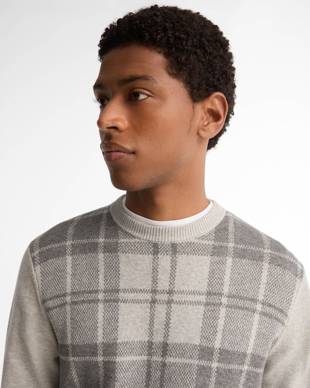 Barbour White Mineral Tartan Crew Neck Sweater for men