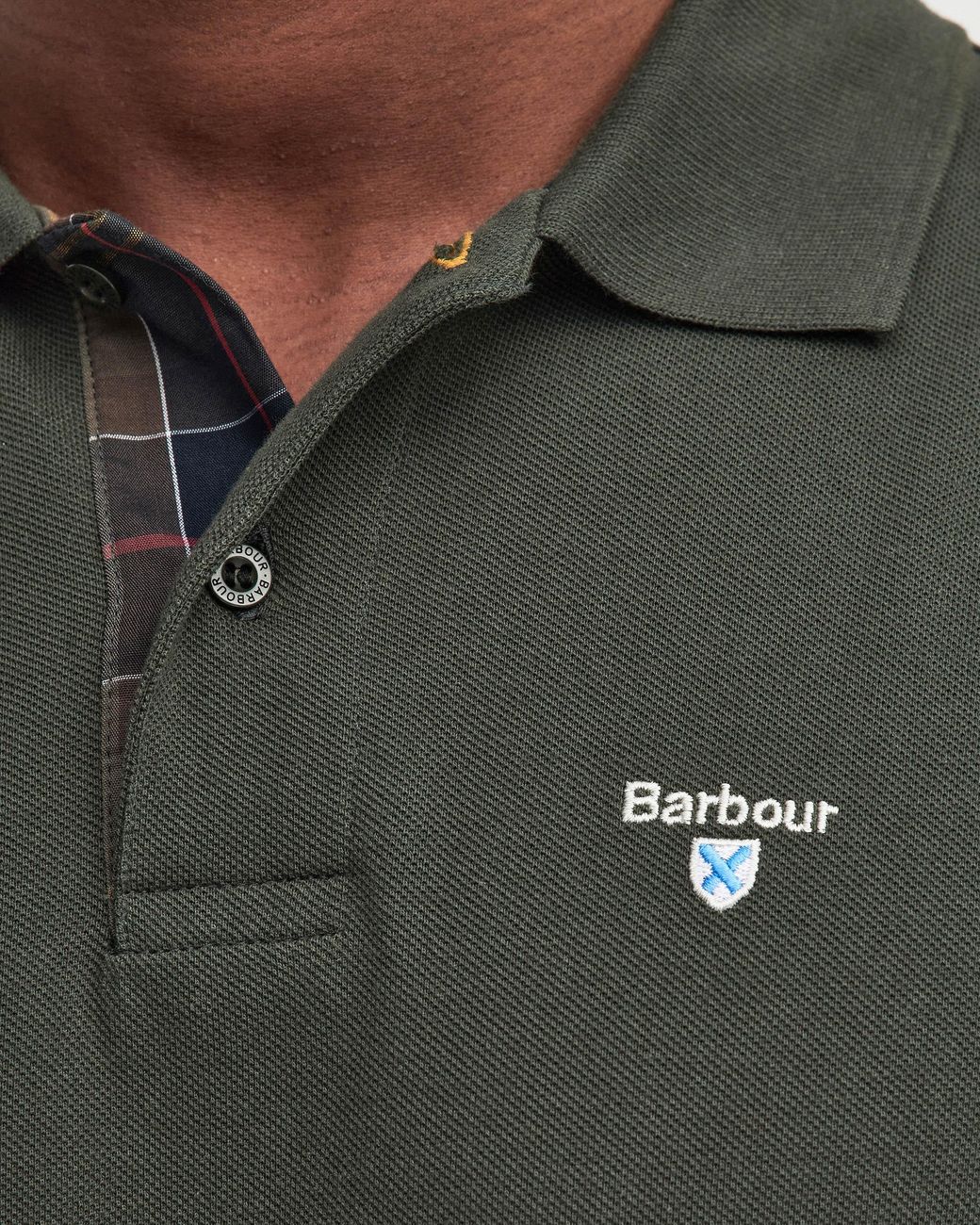Barbour Black Tartan Pique Polo for men