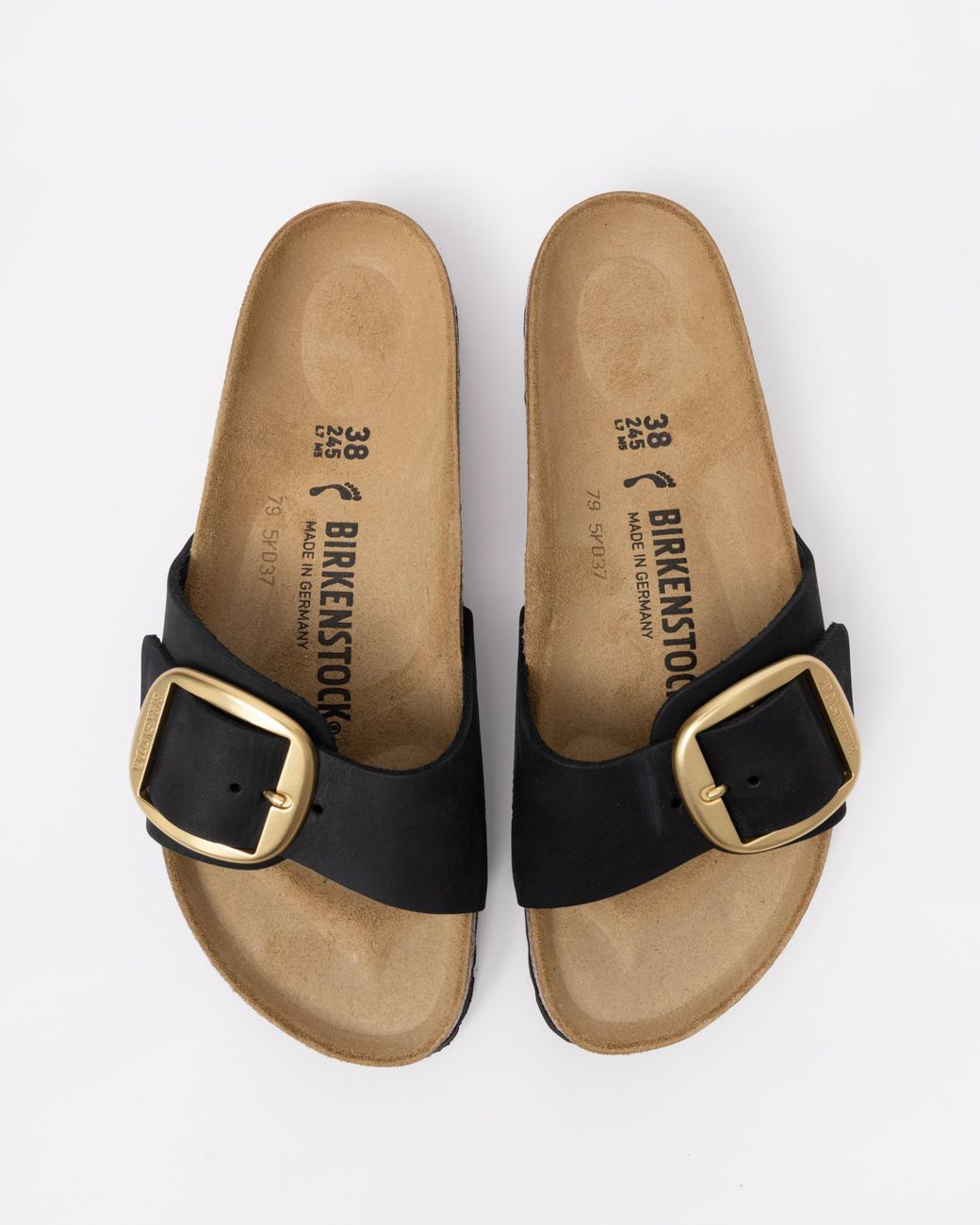 Birkenstock Black Madrid Big Buckle Nubuck Leather Sandals