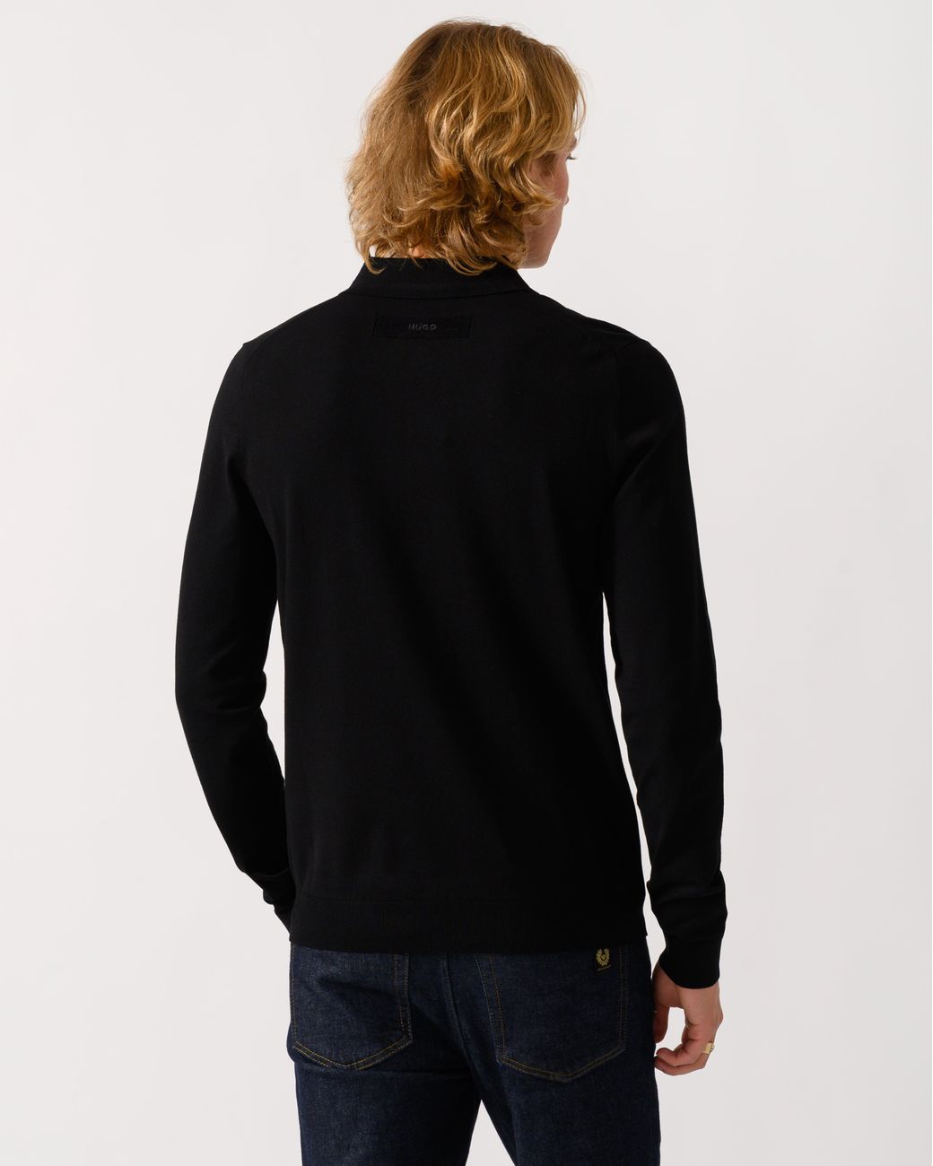 HUGO Black San Pippo Slim-Fit Knit Polo With Rear Logo for men