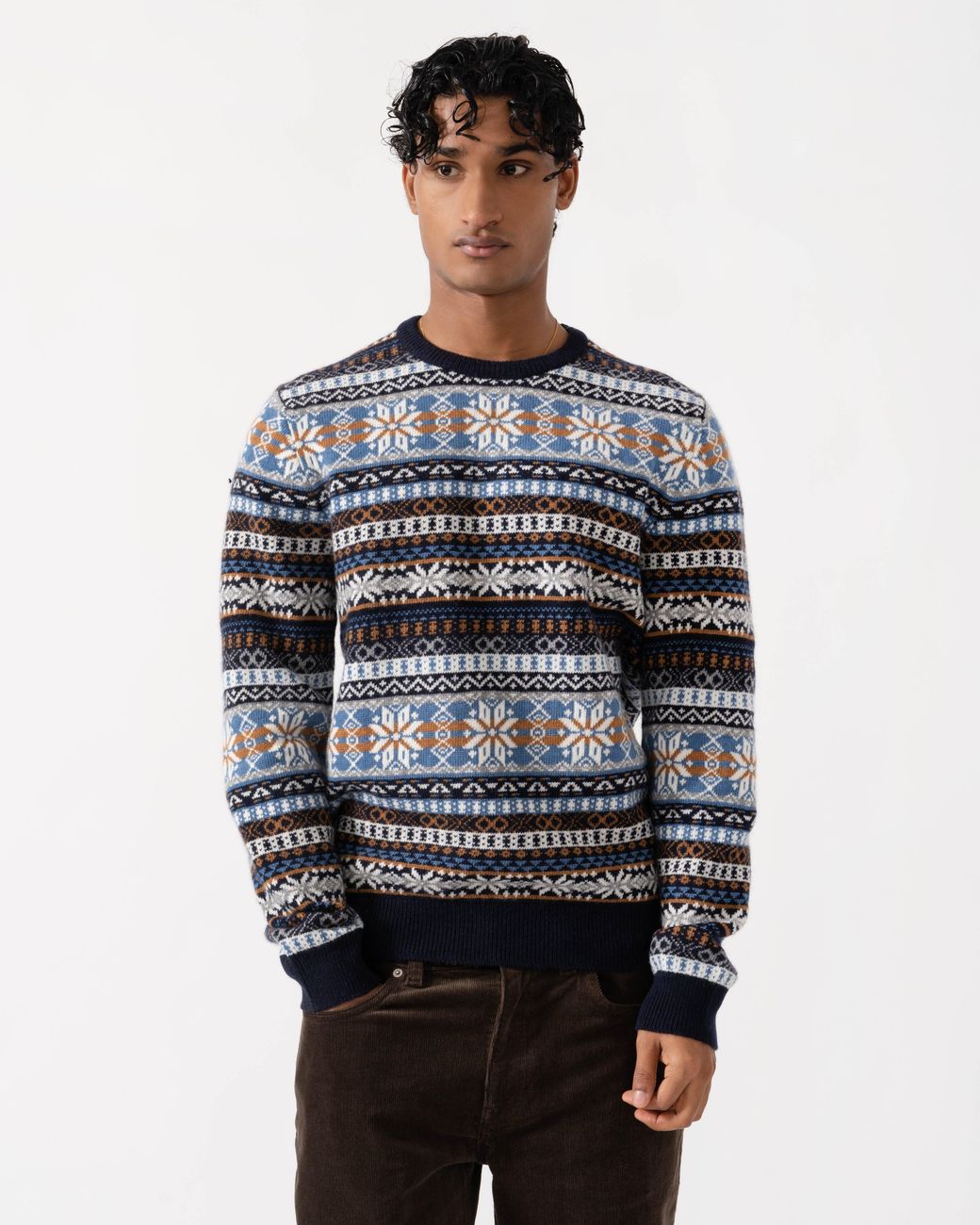 Gant Blue Fair Isle Crew Neck Sweater for men