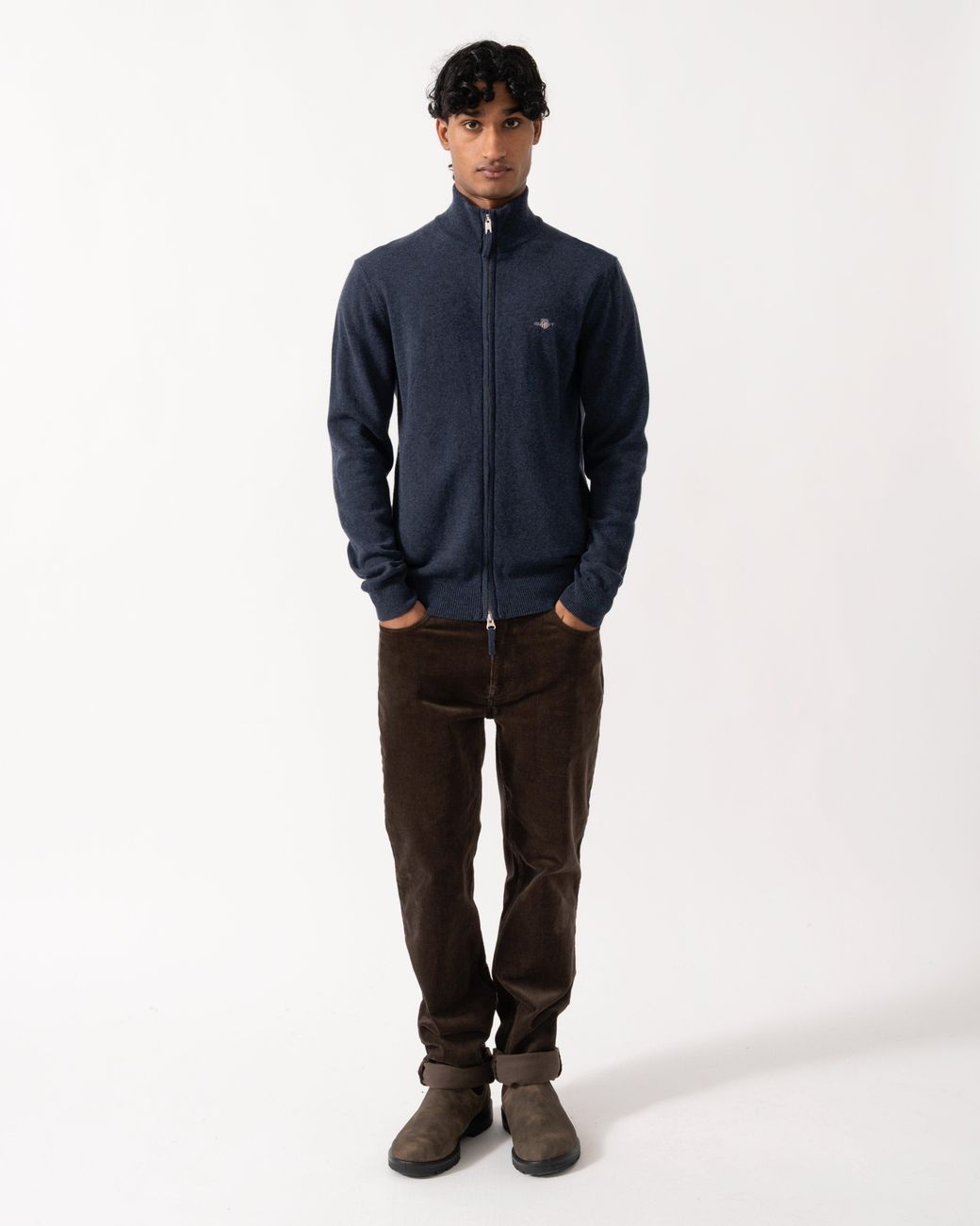 Gant Blue Superfine Lambswool Full Zip Sweater for men