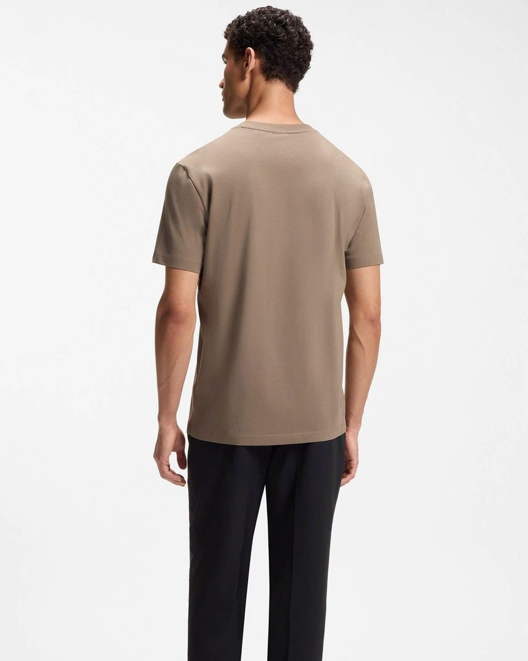 Boss Brown Tee Stretch Cotton T-Shirt With Contrast Logo for men