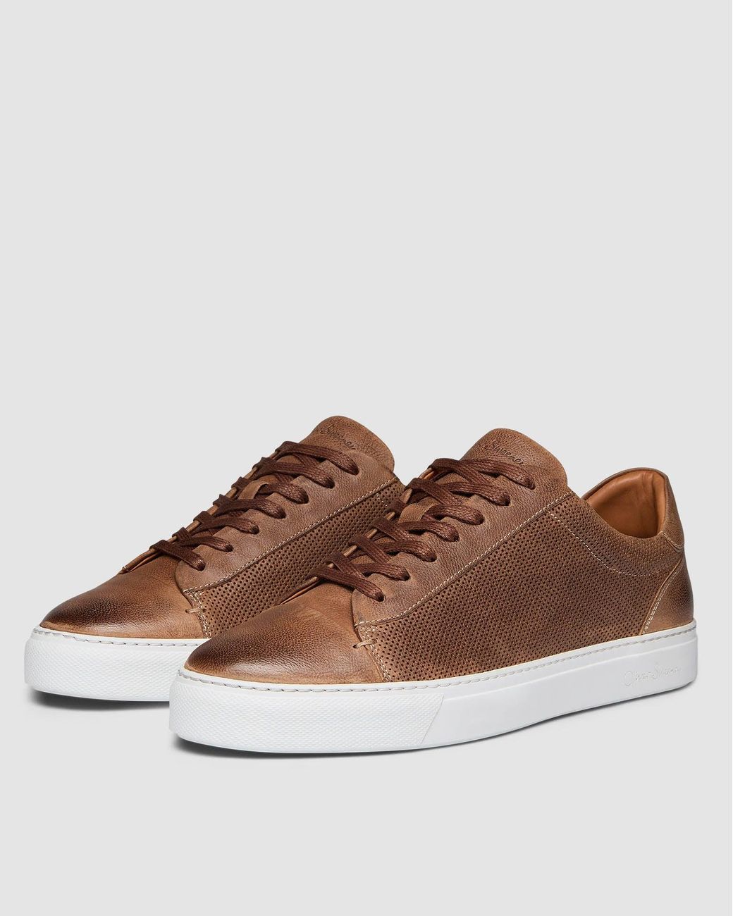 Oliver Sweeney Brown Almada Perforated Leather Trainers for men