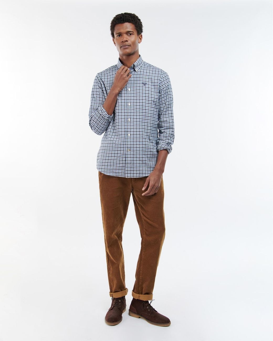Barbour Blue Finkle Long Sleeve Tailored Fit Shirt Size: L for men