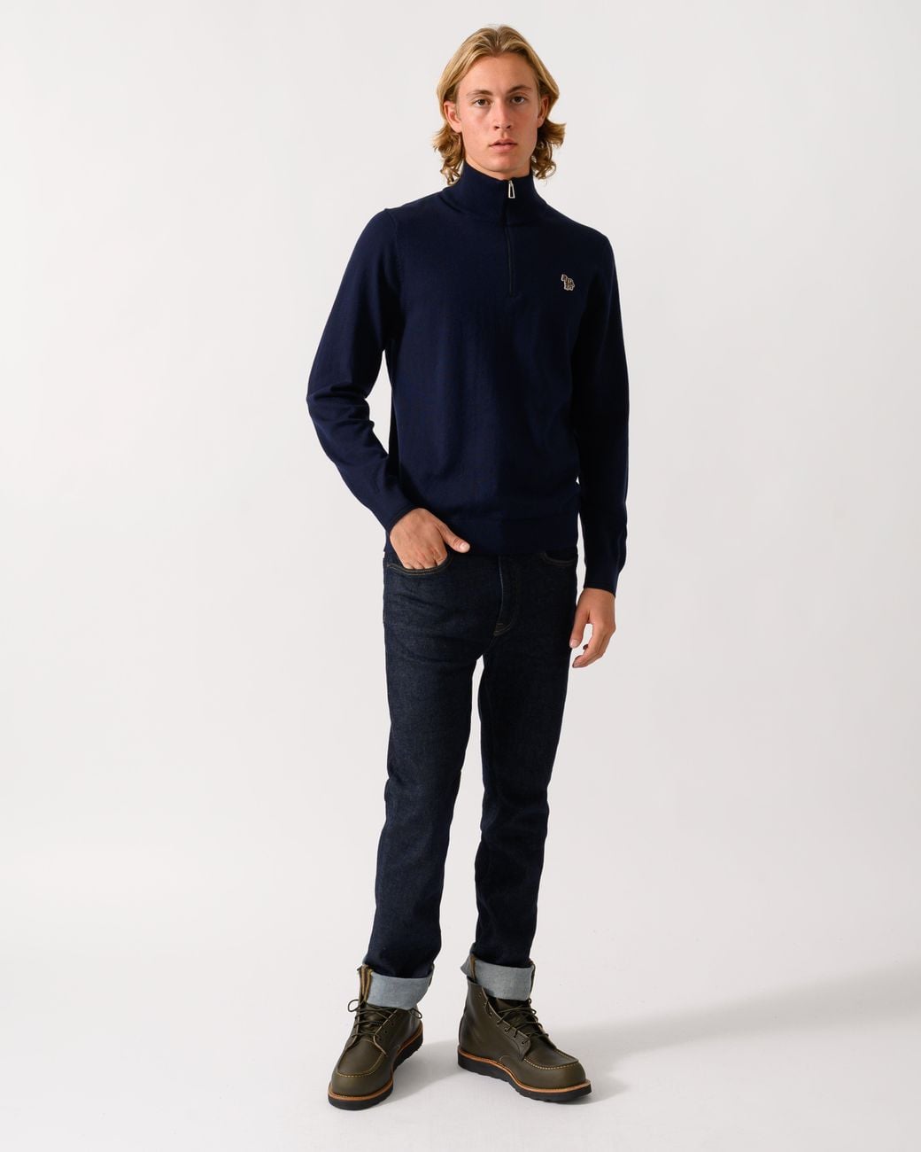 Paul Smith Blue Ps 1/4 Zip Zebra Badge Sweater for men