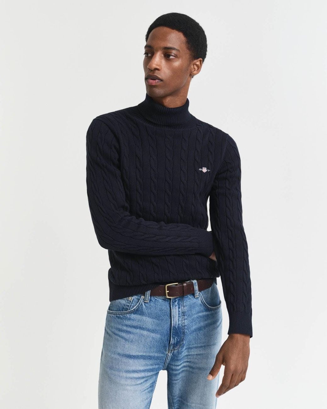 Gant Blue Cotton Cable Turtle Neck Sweater for men