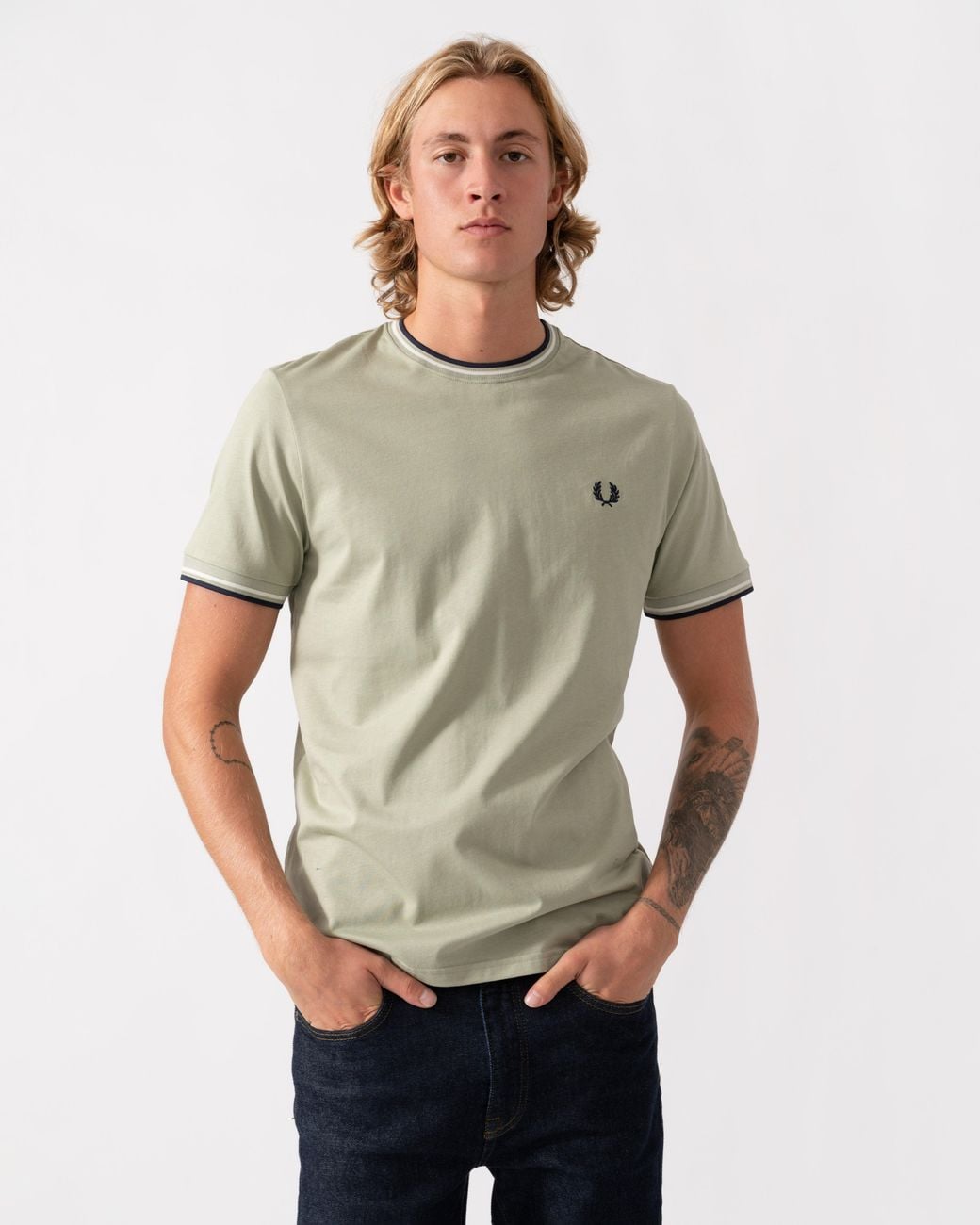 Fred Perry Gray Twin Tipped T-Shirt for men