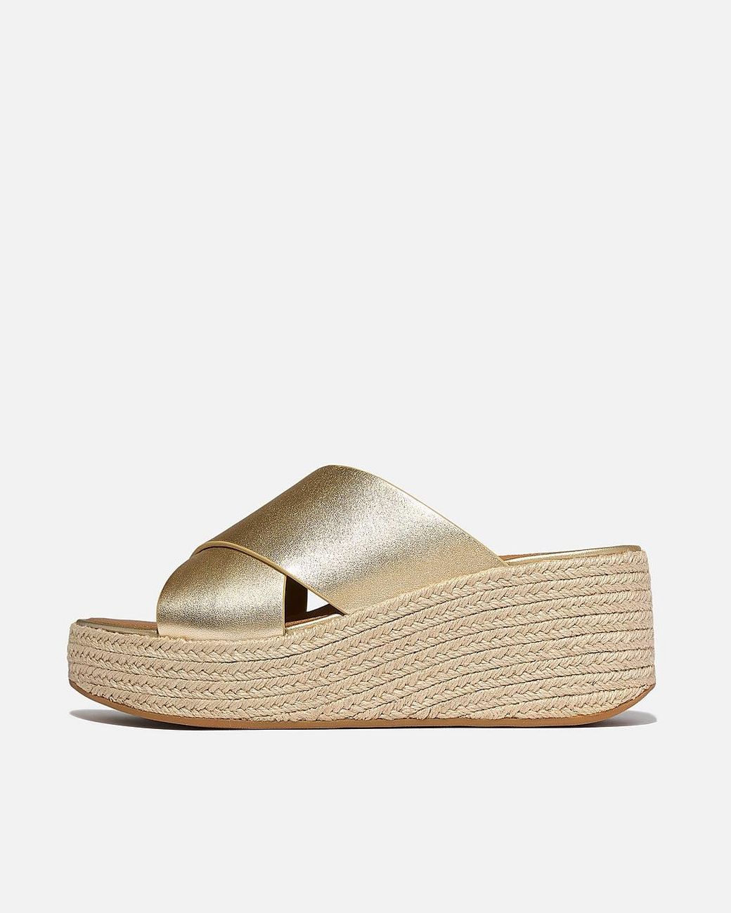 Fitflop Natural Platfforms Espadrille Leather Wedge Cross Slides