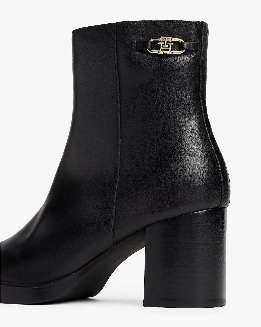 Tommy Hilfiger Black Stacked Heel Leather Ankle Boots