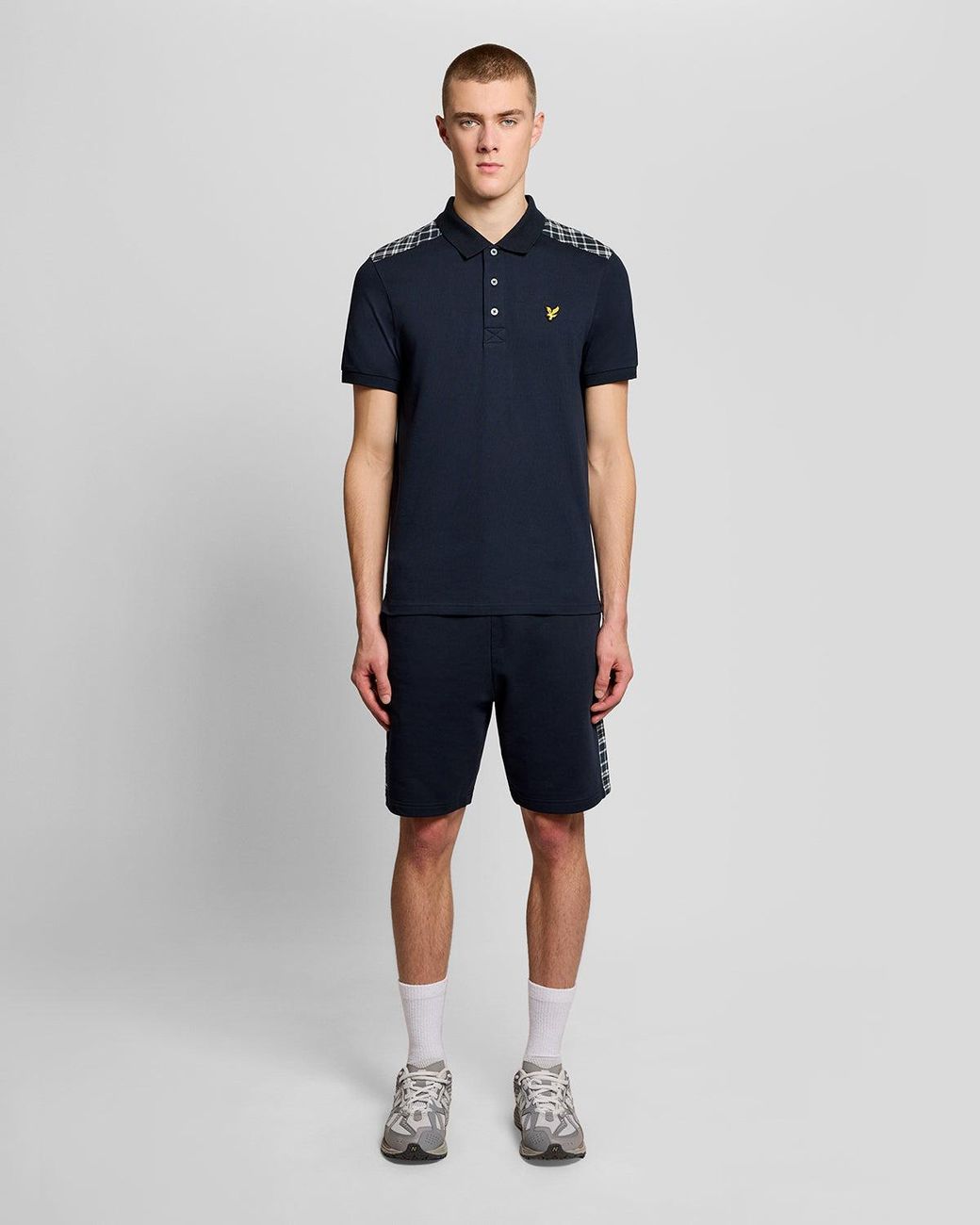Lyle & Scott Blue Check Panelled Polo Shirt for men