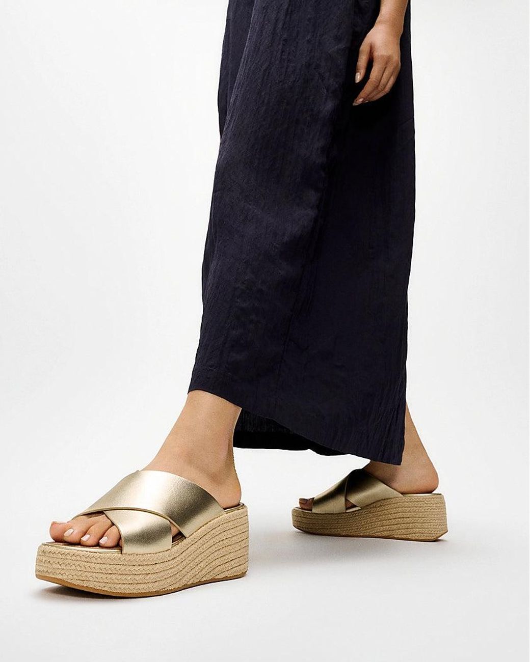 Fitflop Natural Platfforms Espadrille Leather Wedge Cross Slides
