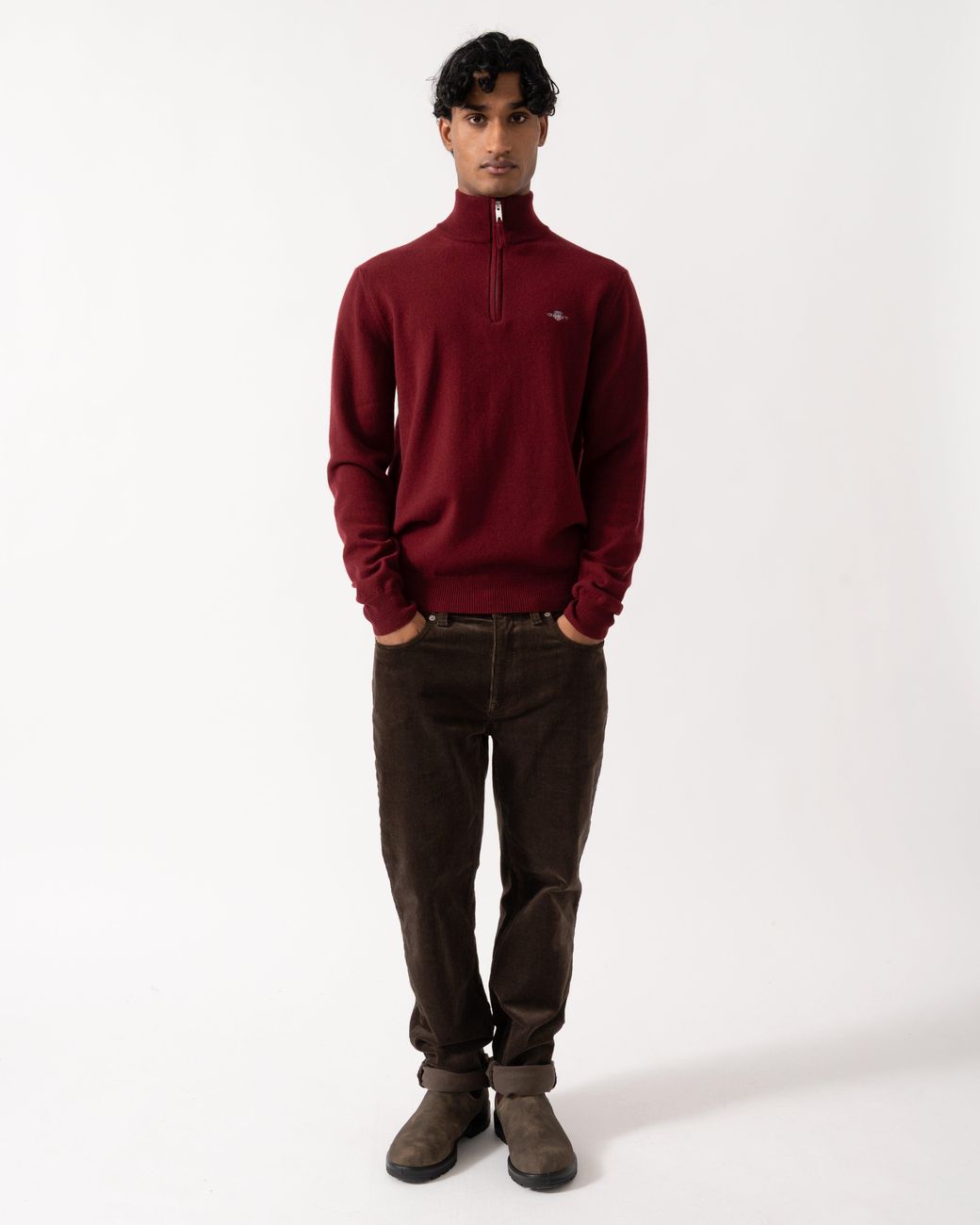 Gant Red Superfine Lambswool Half Zip Sweater for men