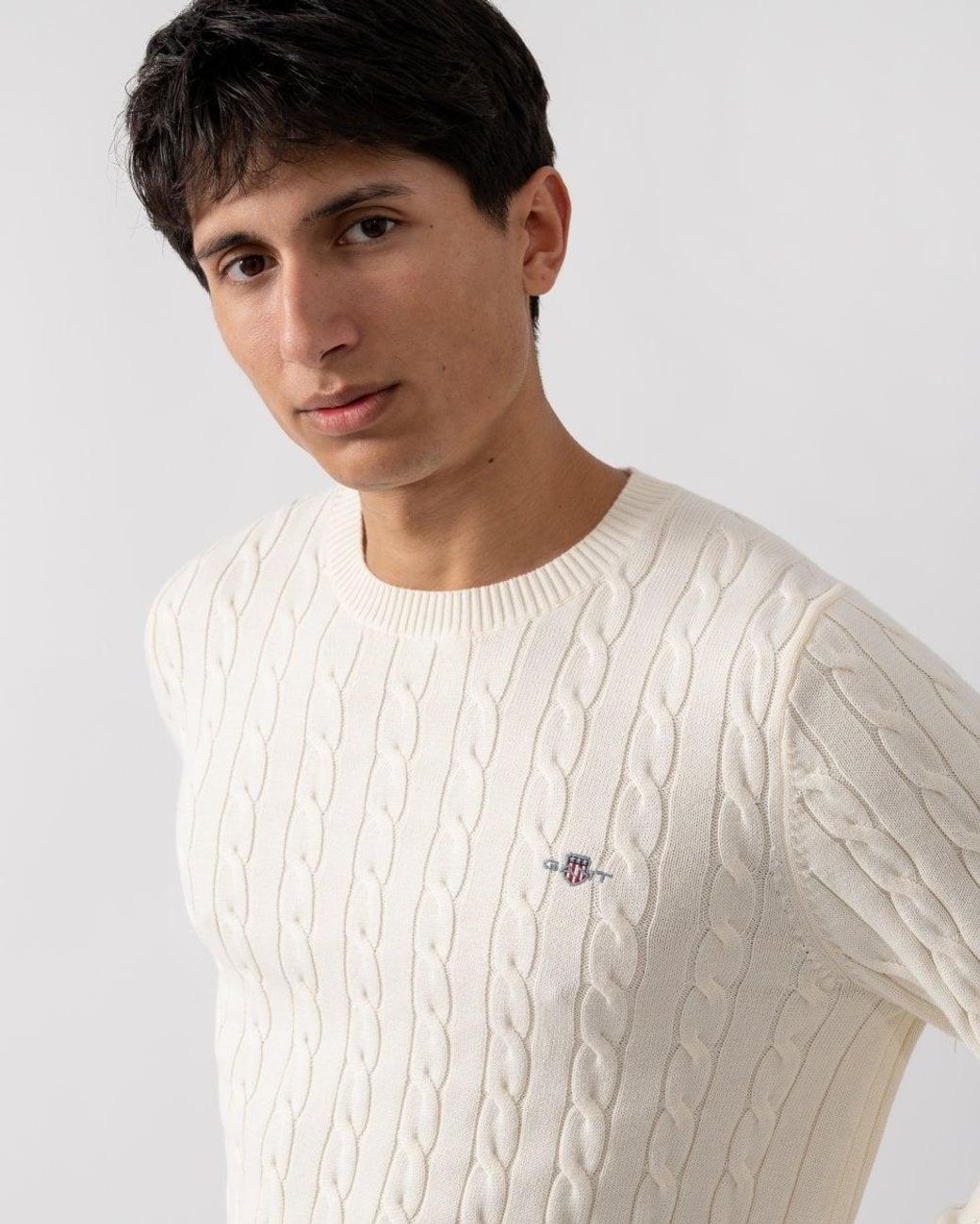 Gant Natural Cotton Cable Knit Crew Neck Jumper Size: L for men