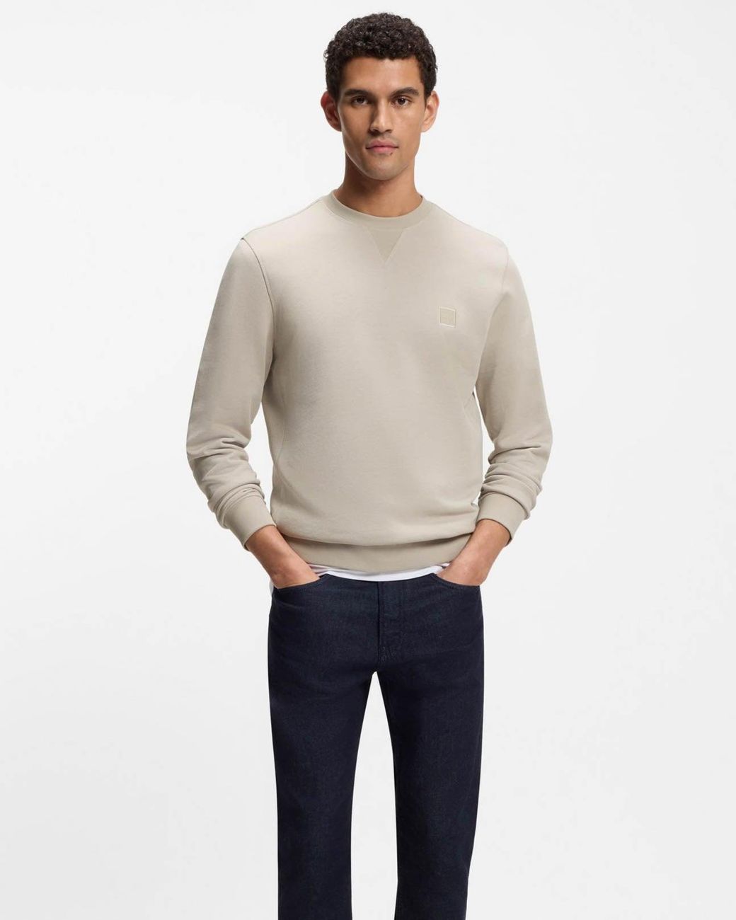 Boss Natural Westart Crew Neck Sweatshirt With Logo Patch for men