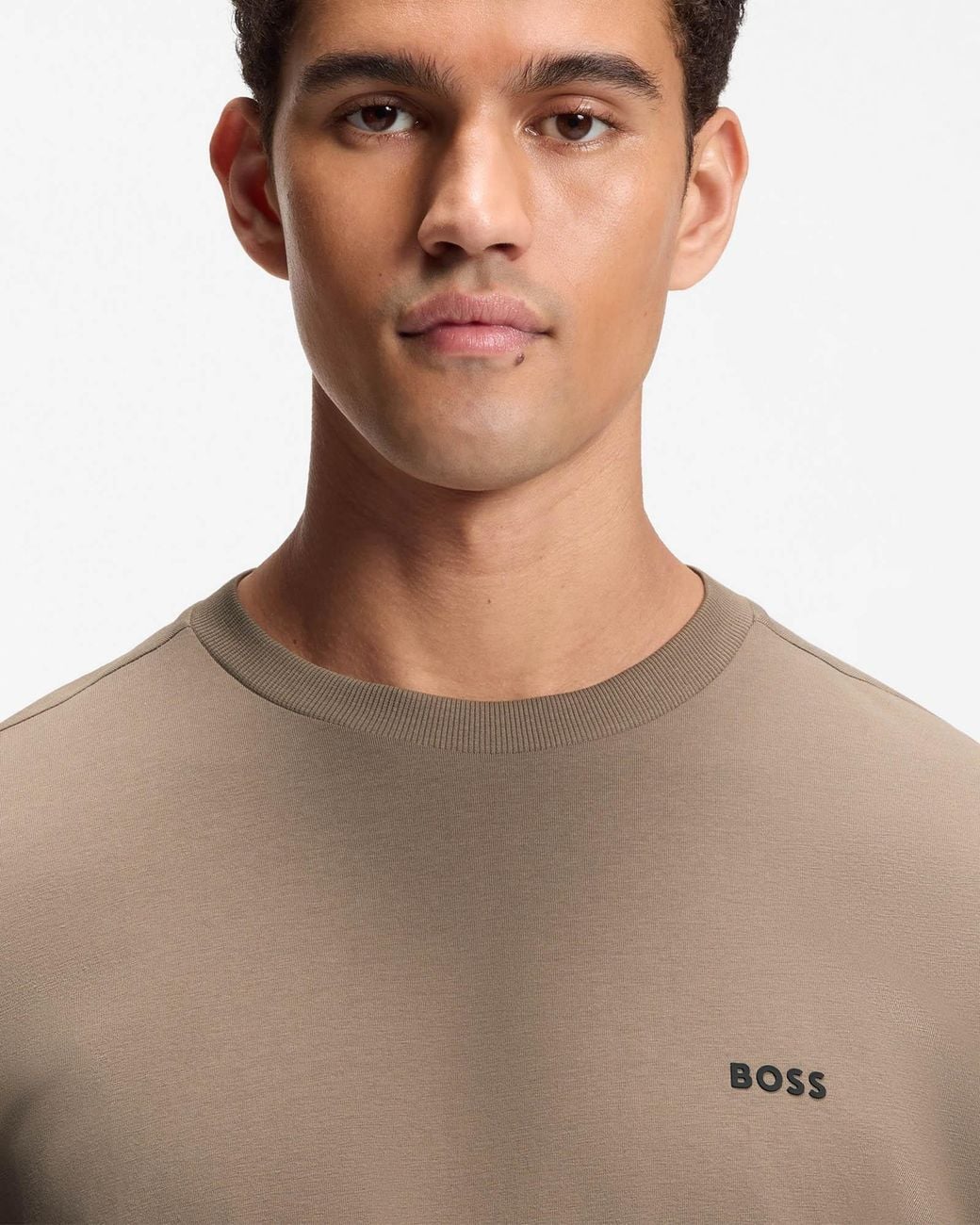 Boss Brown Tee Stretch Cotton T-Shirt With Contrast Logo for men