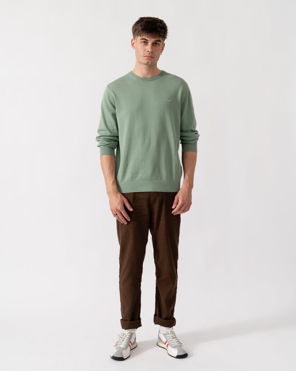 Gant Green Classic Cotton Shield Logo Crew Neck Jumper for men