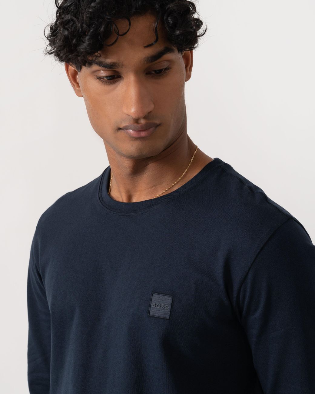 Boss Blue Tacks Long Sleeve T-Shirt With Logo Patch for men