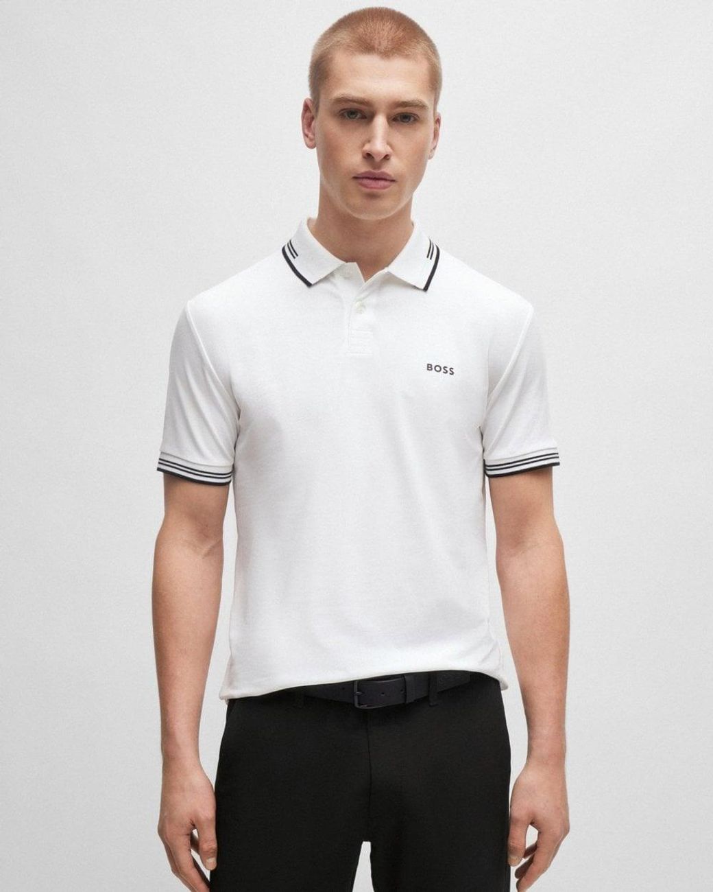Boss White Paul Short Sleeve Polo Shirt With Contrast Tipping Nos for men