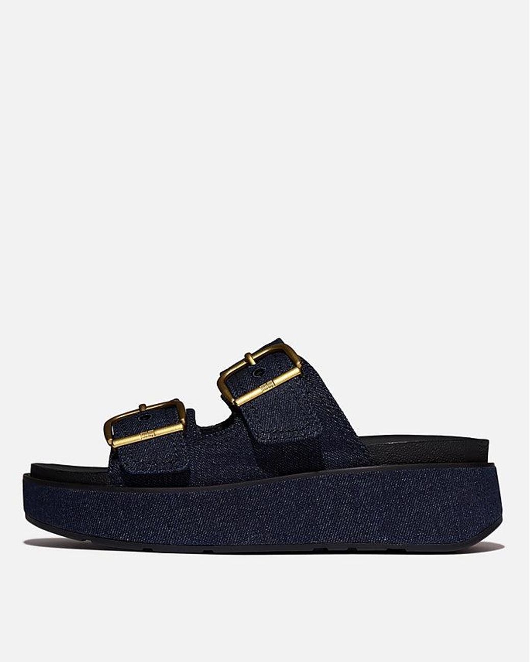Fitflop Blue Gen-Ff Max Buckle Two-Bar Denim Slides