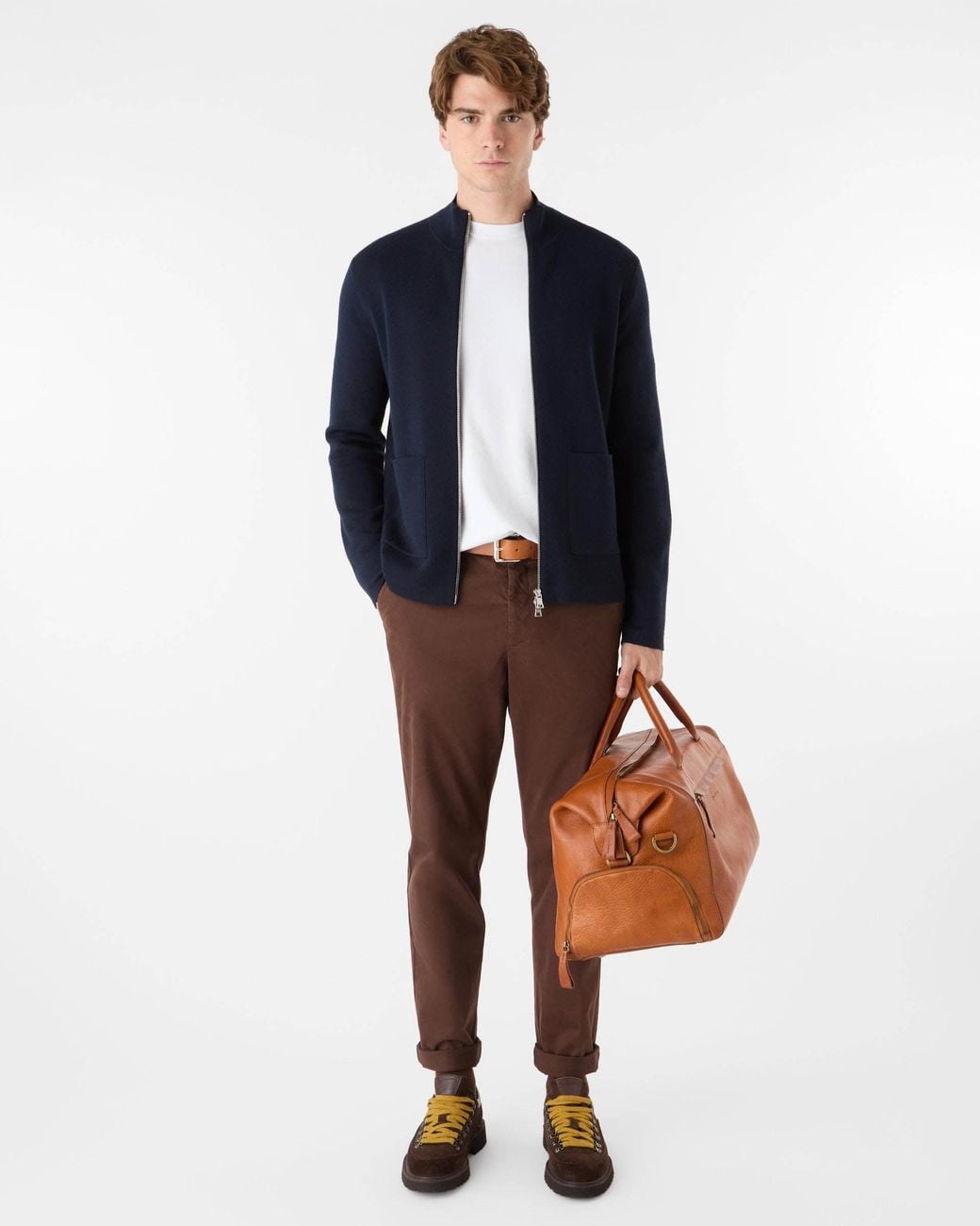 Oliver Sweeney Blue Garstang Merino Wool Blend Zip Through Jumper for men
