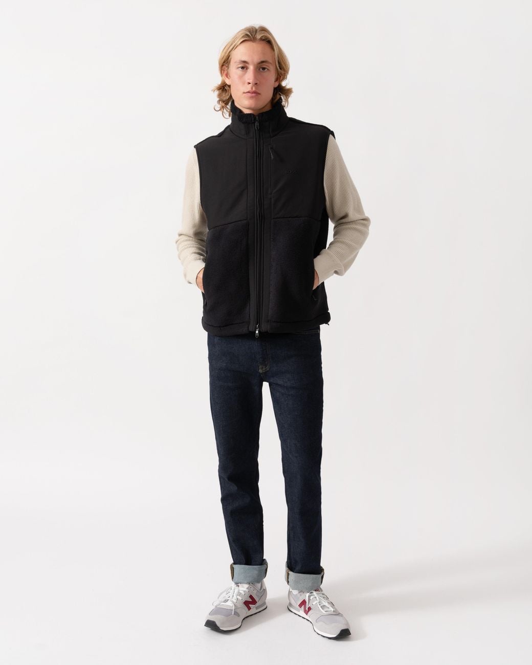Boss Black Sveedy Contrast-Panel Teddy Fleece Gilet With Logo for men