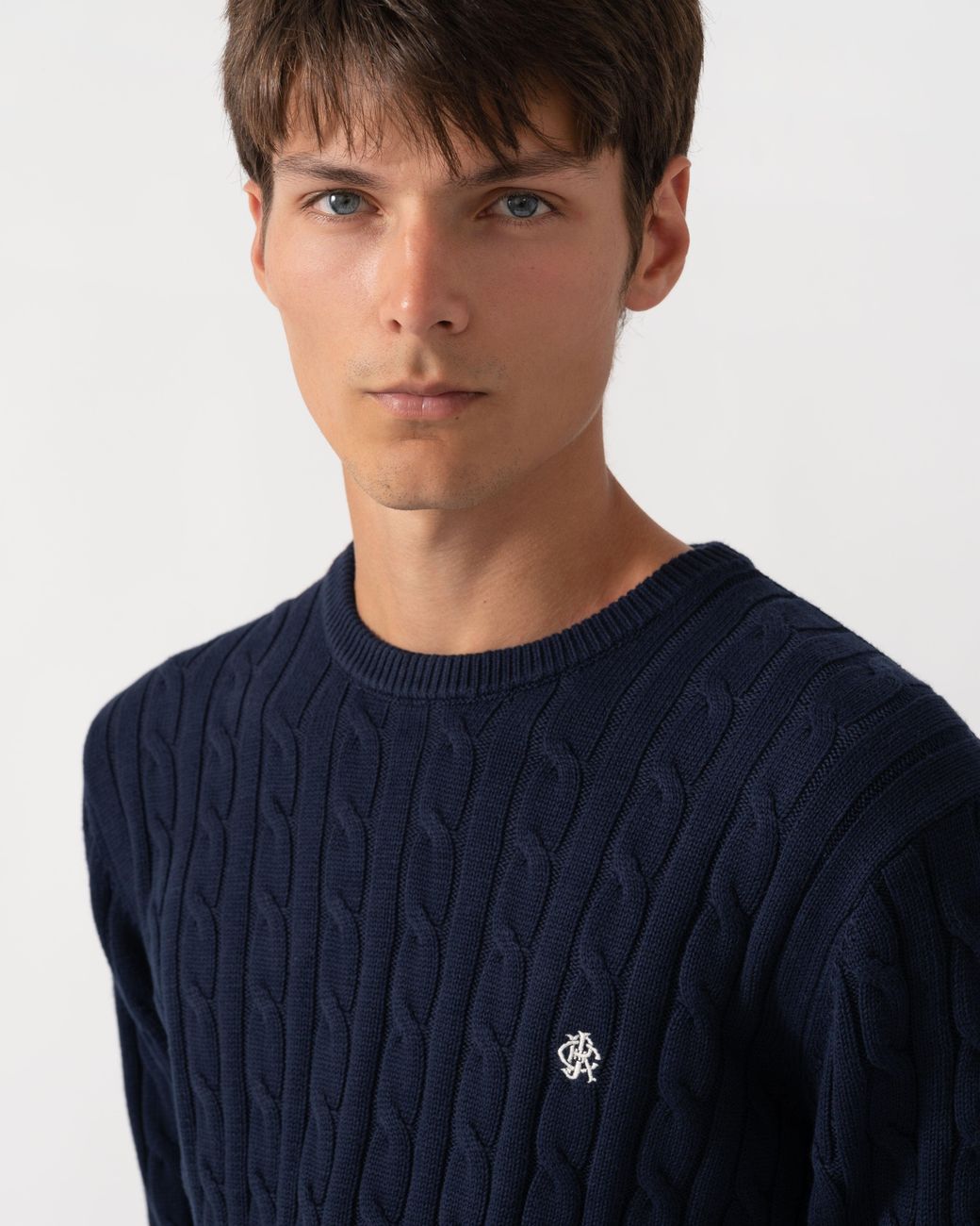 Joules Blue Cable Knit Crew Neck Jumper for men