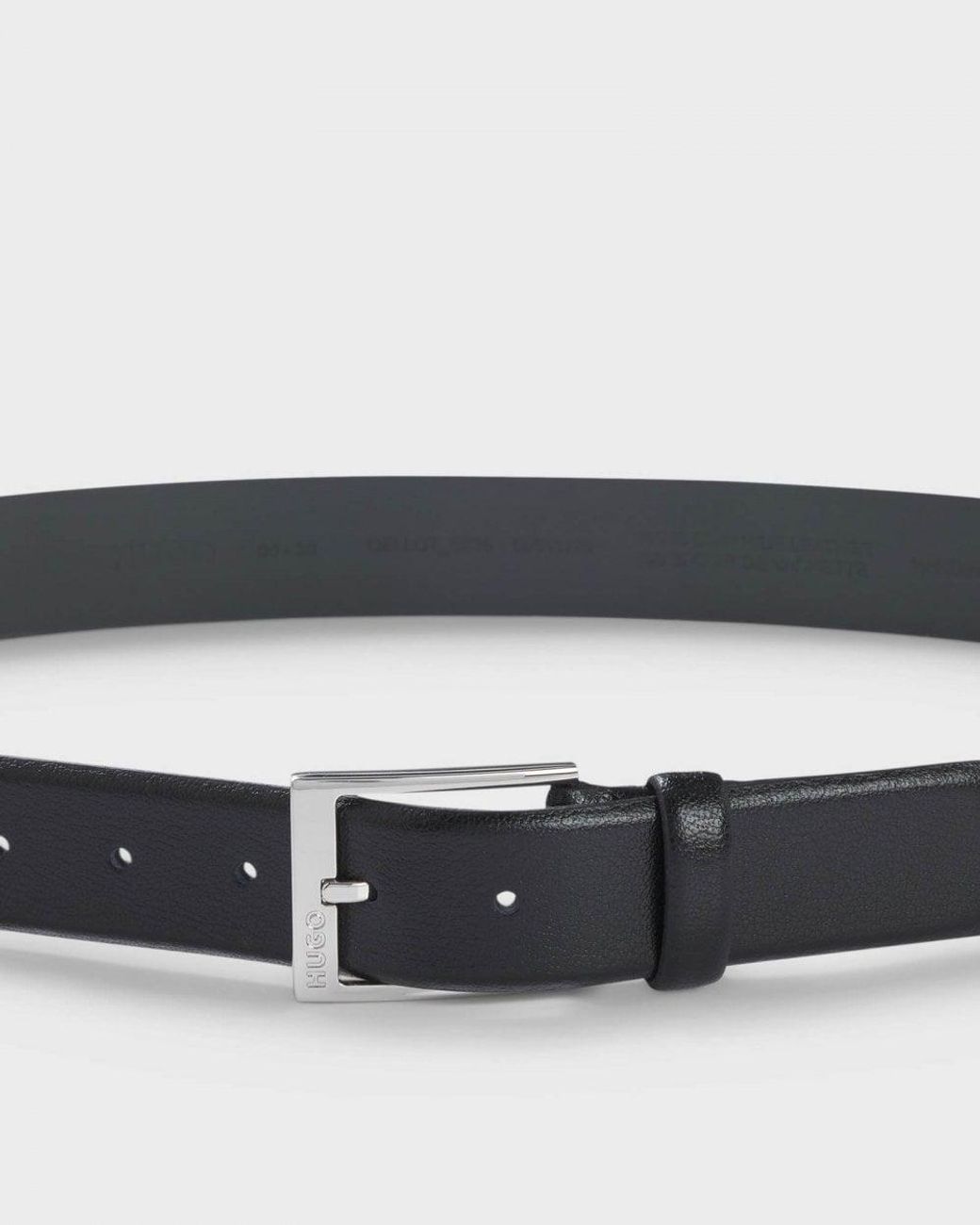 HUGO Black Gellot Grained-Leather Belt With Logo Engraved Buckle for men