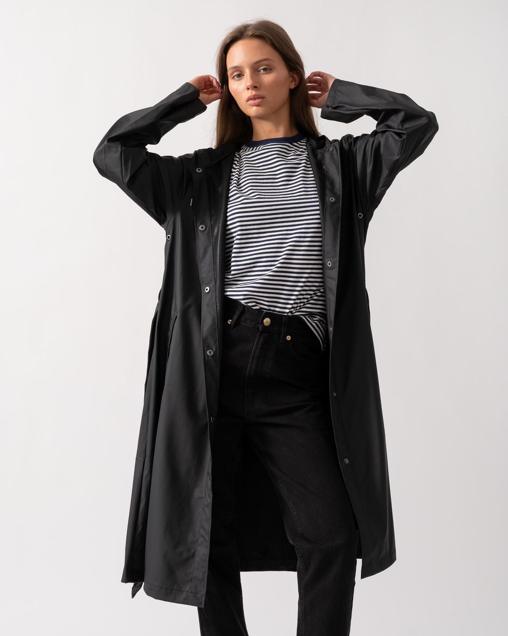 Rains White A-line Longer Jacket