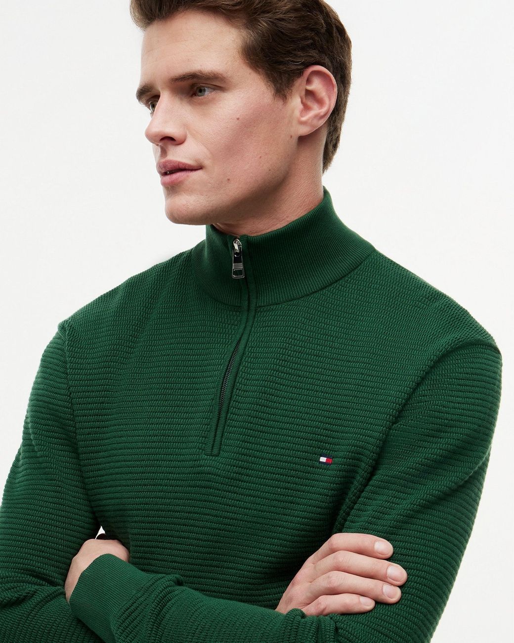 Tommy Hilfiger Green Seasonal Structure 1/4 Zip Mock Neck Sweatshirt for men