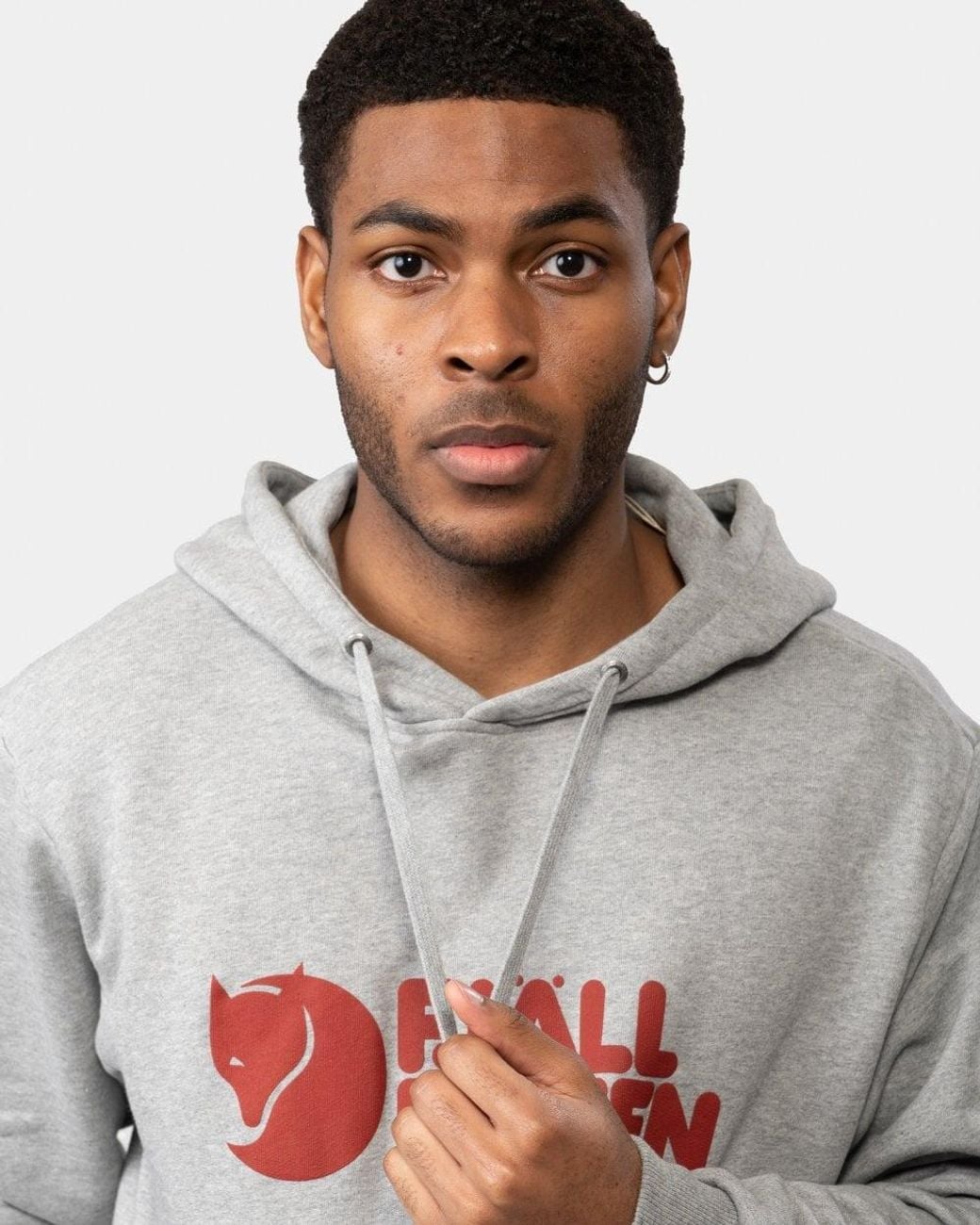 Fjallraven Gray Logo Hoodie -Melange 020-999, Size: L for men