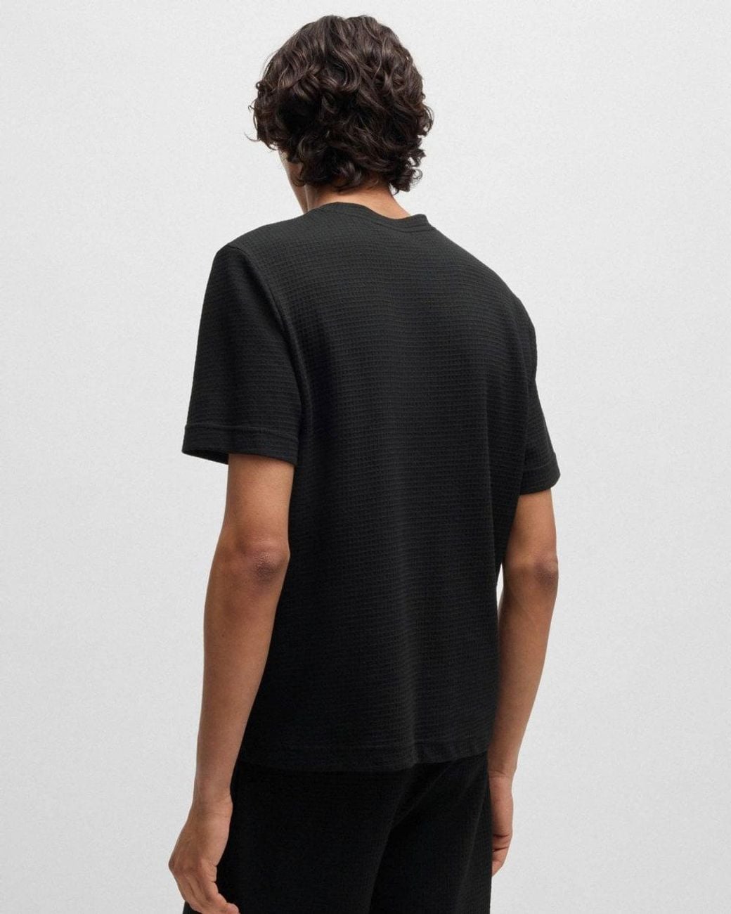 HUGO Black Austin Waffle-Structured Pyjama T-Shirt With Embroidered Logo for men