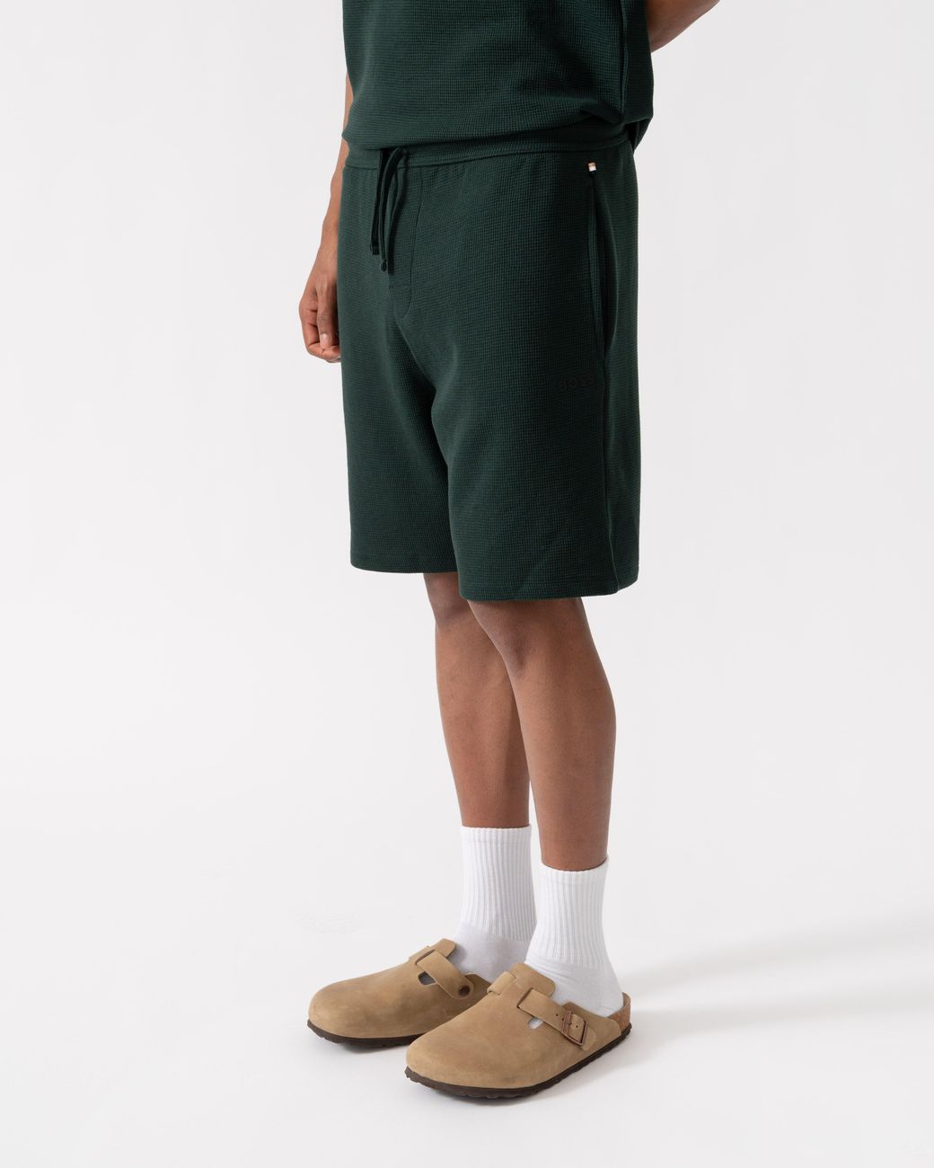 Boss Green Waffle Cotton Blend Waffle Structure Pyjama Shorts With Embroidered Logo for men