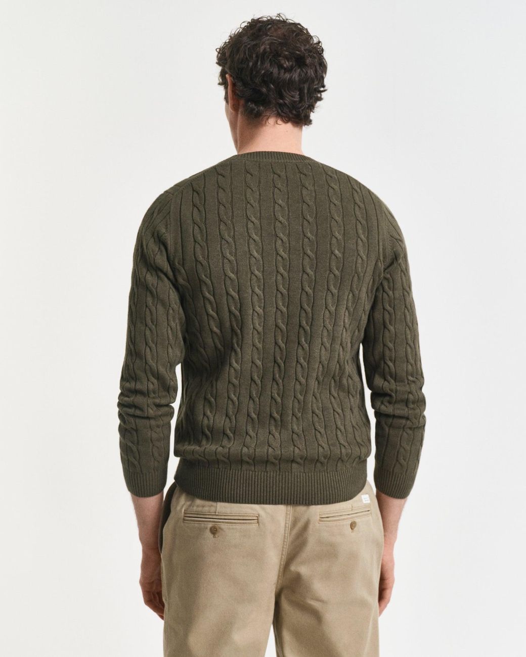 Gant Green Cotton Cable Knit Crew Neck Jumper for men