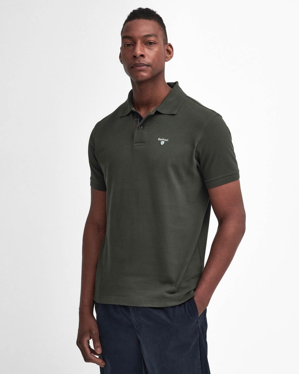 Barbour Black Tartan Pique Polo for men