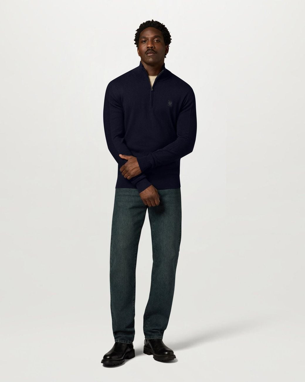 Belstaff Blue Colden Merino Quarter Zip Jumper for men