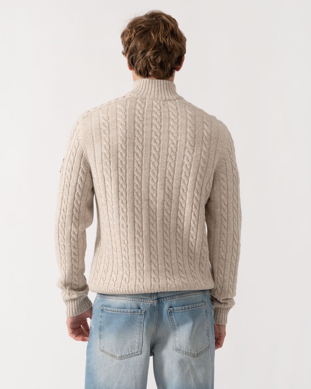 Belstaff Natural Westport Quarter Zip Cable Knit Jumper for men