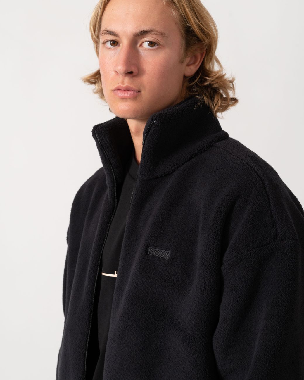 Boss Black Logo-Embroidered Zip-Up Sweatshirt for men
